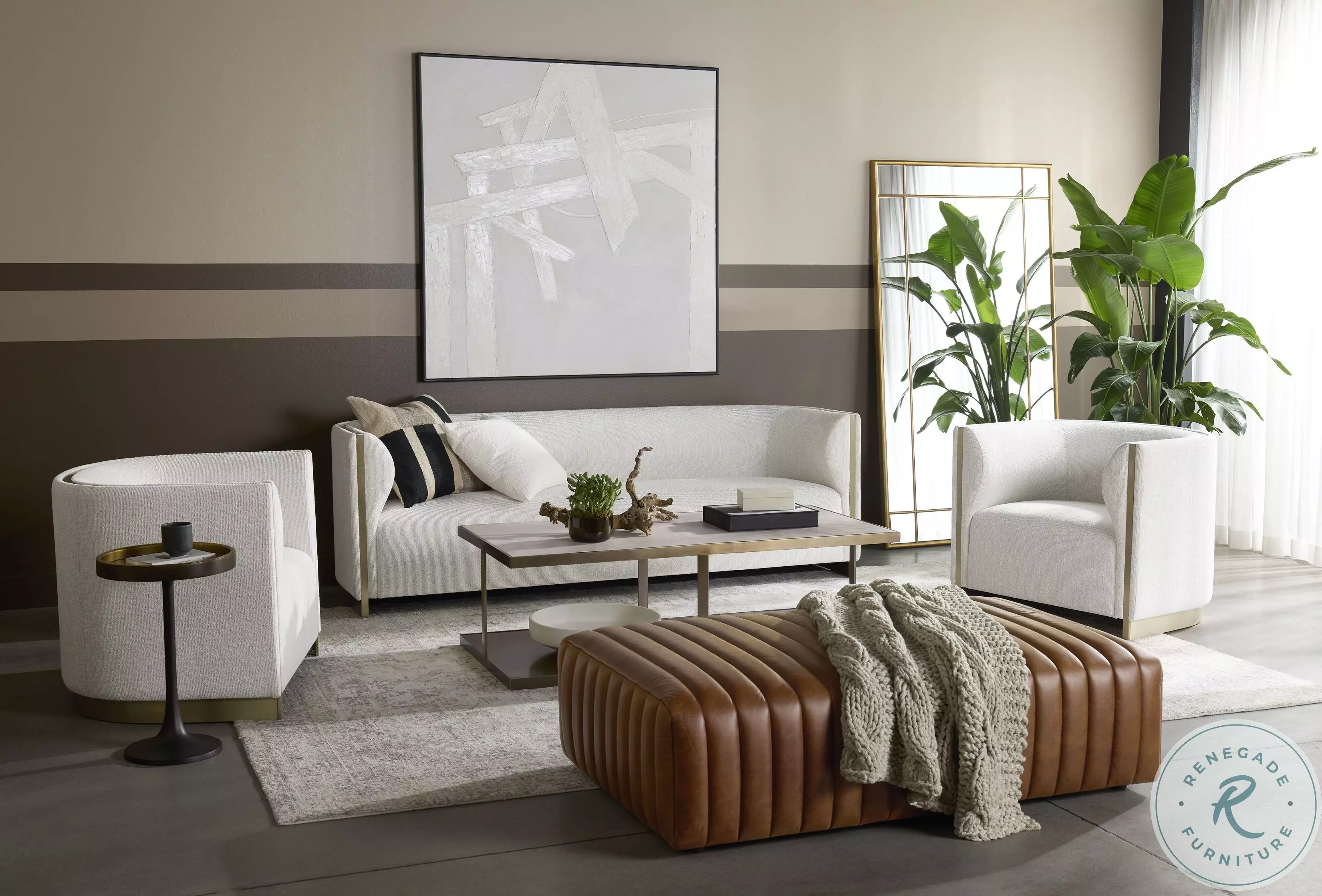 Cassiel Lucia Tobacco Leather Rectangular Ottoman From Artisan's
