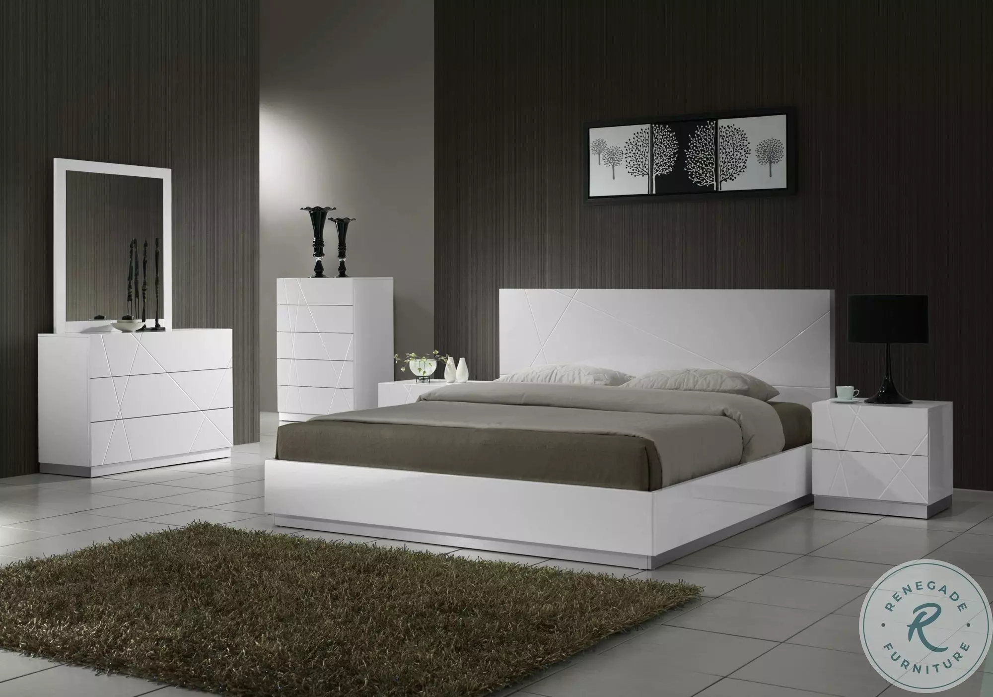 Naples White Lacquer Platform Bedroom Set from J&M (17686-Q