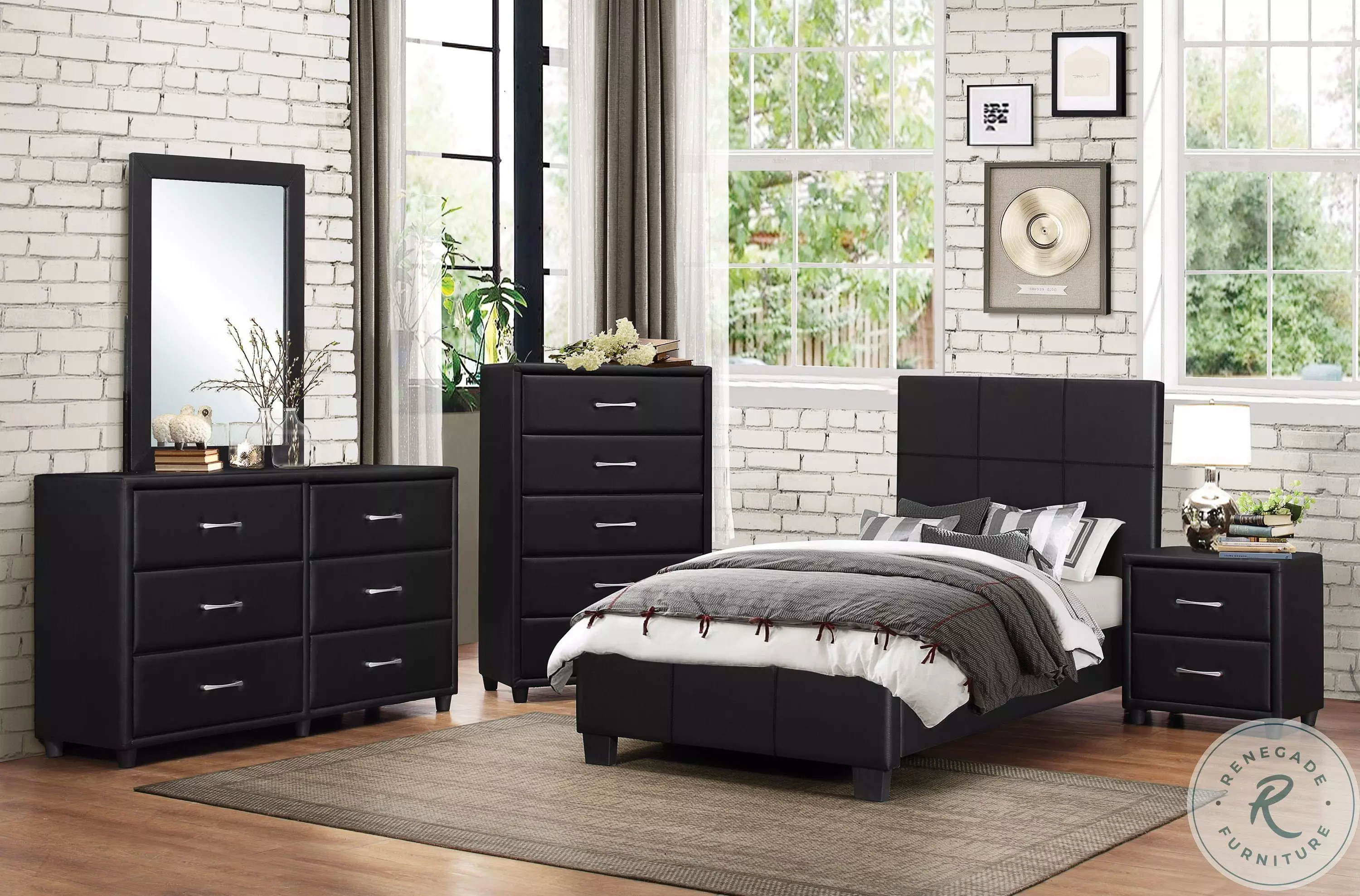 Lorenzi Black Youth Upholstered Platform Bedroom Set from