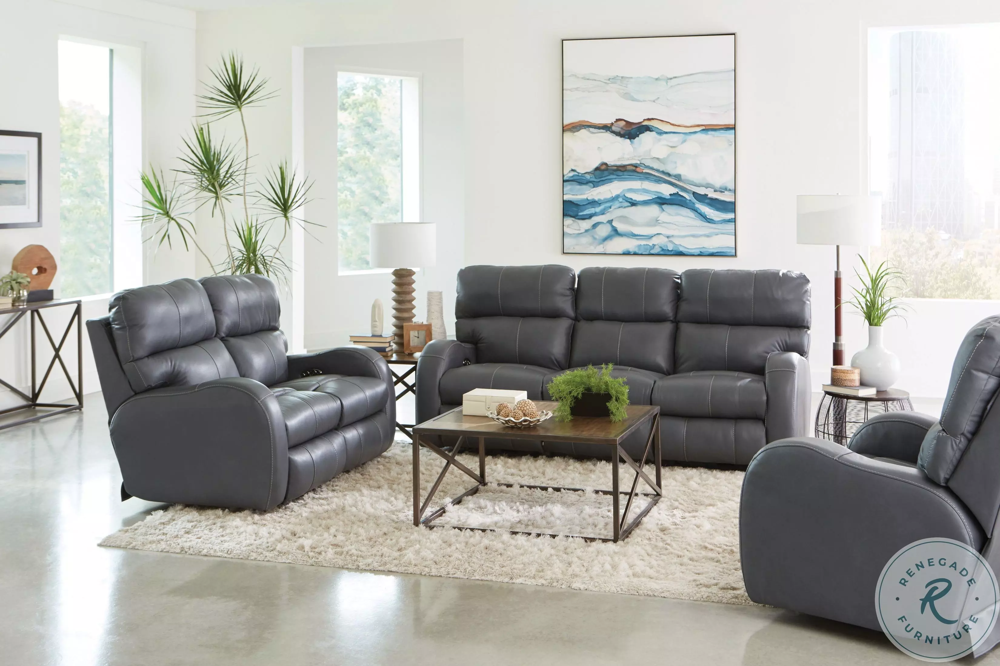 Angelo Gunmetal Lay Flat Power Reclining Sofa with Power Headrest