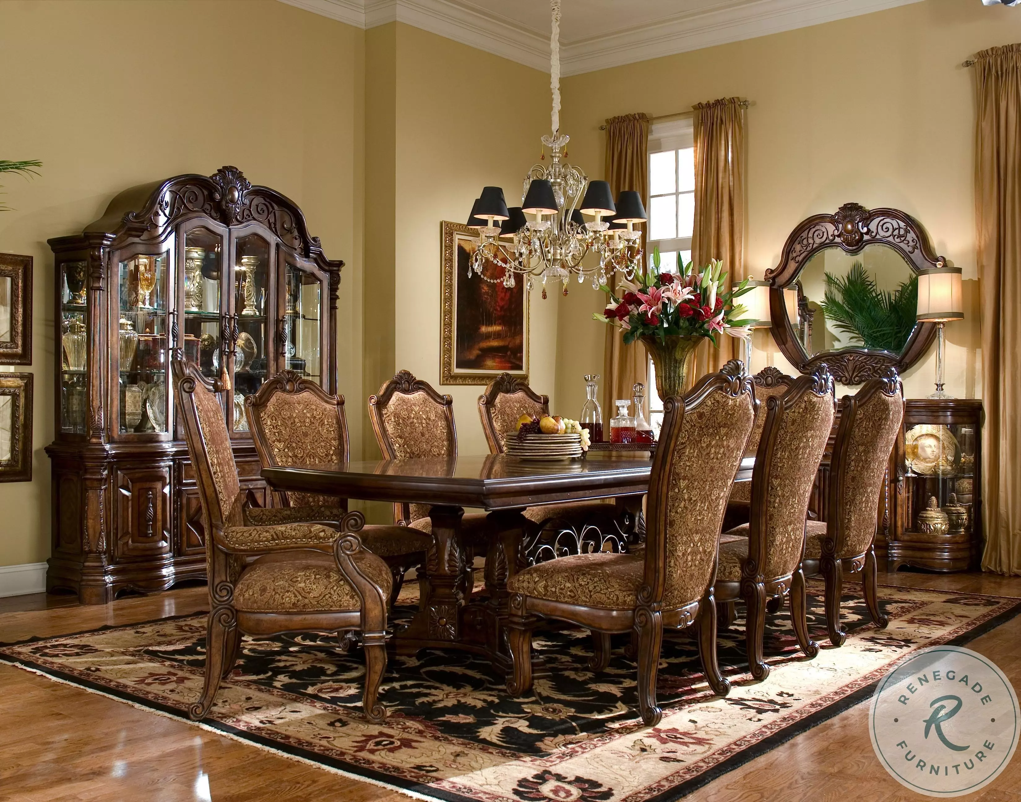 Windsor Court Vintage Fruitwood Extendable Rectangular Dining Room Set