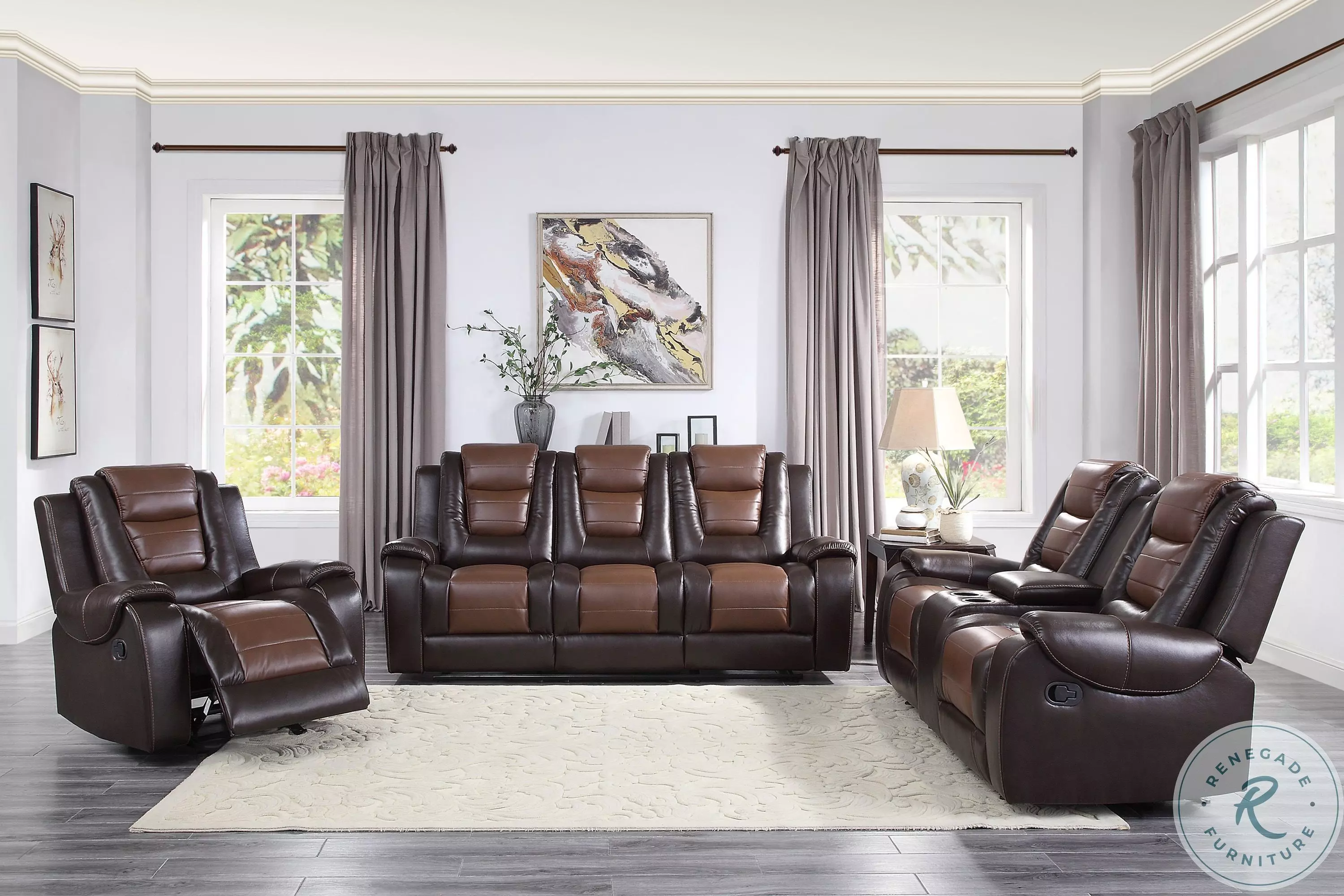 Briscoe Light And Dark Brown Double Reclining Living Room Set from