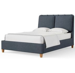 Pure Maple Syrup and Navy Tweed Performance Fabric Queen Upholstered Panel Bed