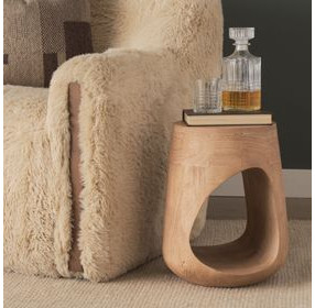 Cove Light Brown Round Sculptural Open Side Table