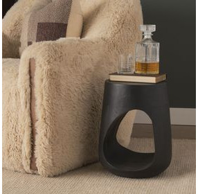 Cove Black Round Sculptural Open Side Table