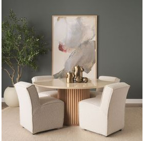 Marbrello Cream and Brown 60" Round Marble Top Dining Table