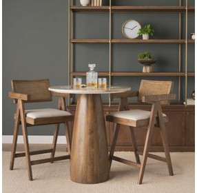 Allyson Medium Brown and Pink 32" Round Marble Top Bistro Table