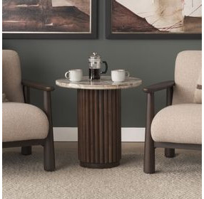 Marbrello Pink and Espresso Brown Marble Top Round Side Table