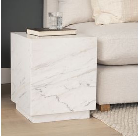 Matteo White and Gray Marble Top Square Side Table