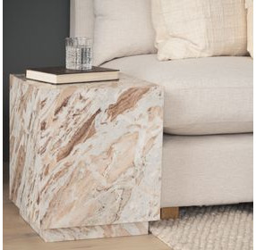 Matteo Brown and White Marble Top Square Side Table