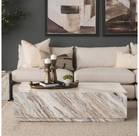 Matteo Solid Pink Rectangular Marble Top Cocktail Table