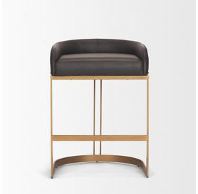 Hollyfield II Charcoal Brown Leather Upholstered Counter Height Stool with Nailhead Trim