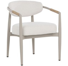 Merrowyn Greige and Louis Cream Performance Fabric Dining Arm Chair