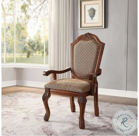 Chateau De Ville Fabric and Cherry Arm Chair Set of 2