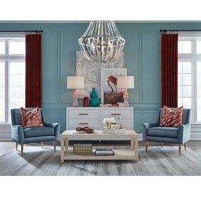 Patricia Natural Grasscloth Coffee Table With Antique Brass Foot Caps