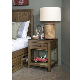 Summer Camp Tree House Brown 1 Drawer Nightstand with USB Charging and Motion Light