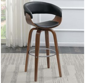 Zion Walnut And Black Upholstered Swivel Bar Stool