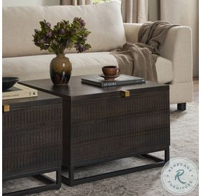 Kelby Carved Vintage Brown Square Bunching Table with Storage