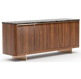 Altura Smoked Walnut and Champagne Gold 4 Door Stone Top Sideboard