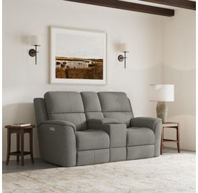 Henry Brown Power Reclining Console Loveseat with Power Headrest and Lumbar