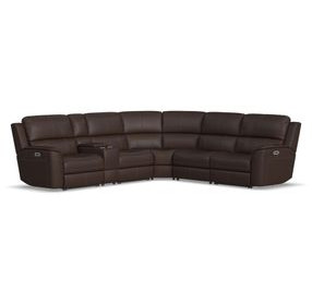 Henry Burnt Umber Leather Modular Zero Gravity Power Reclining Sectional