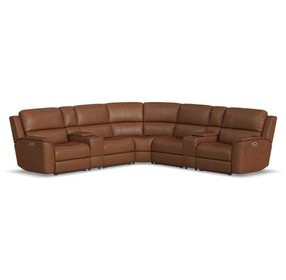 Henry Caramel Leather Modular Zero Gravity Power Reclining Sectional