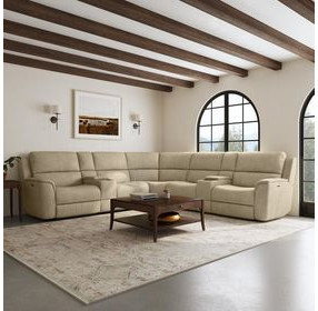 Henry Beige Leather 7 Piece Modular Zero Gravity Power Reclining Sectional with Power Lumbar and USB Charging