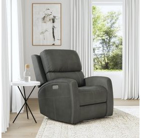 Linden Charcoal Leather Zero Gravity Swivel Gliding Power Recliner with USB Charging and Heat Massage