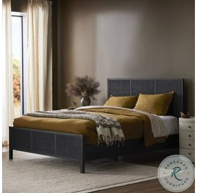 Sydney Black Wash and Black Cane Queen Upholstered Bed