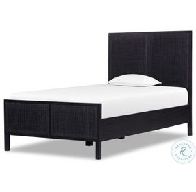 Sydney Black Wash and Black Cane Twin Upholstered Bed