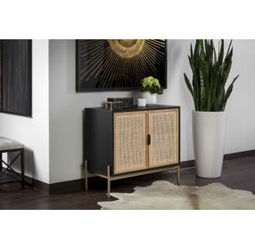 Avida Black Oak and Natural Rattan Sideboard