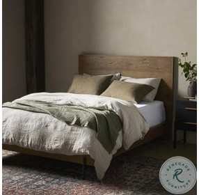 Eaton Amber Oak Resin King Upholstered Bed