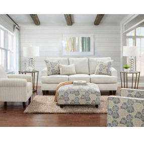 Max Pearl Beige and Blue Performance Fabric Square Cocktail Ottoman