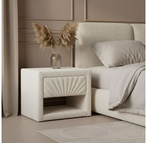 Baris Ivory Upholstered 1 Drawer Nightstand