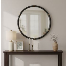 Brile Black Round Wall Mirror