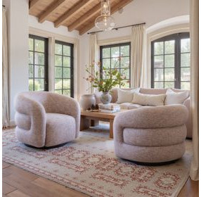 Refine Pink Tweed Performance Fabric Swivel Accent Chair