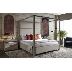 Danette Zenith Taupe Gray King Upholstered Canopy Bed