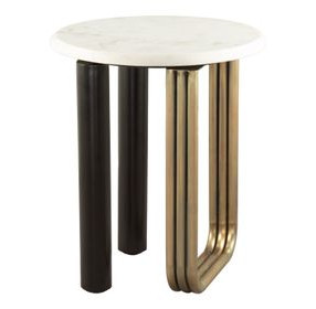 Elyn Black and White Round Marble Top Side Table