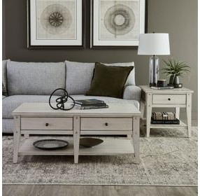 Lake House Weathered White Rectangular Lift Top Cocktail Table