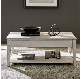 Lake House Weathered White Rectangular Lift Top Occasional Table Set