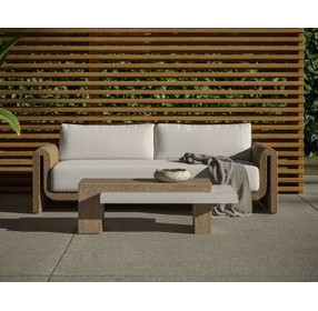 Tibi Louis Cream Performance Fabric Sofa With Natural Wooden Frame