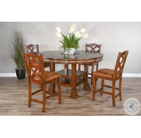 Cozy Luxe Dark Brown 60" Round Adjustable Height Dining Table with Lazy Susan