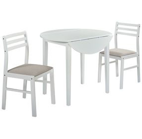 Bucknell White and Beige Upholstered 3 Piece Double Drop Leaf Dining Set