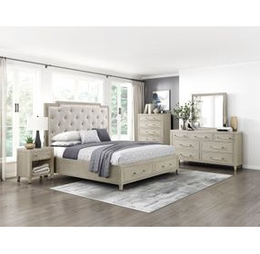 Genoa Light Oak California King Upholstered Storage Platform Bed with USB Charging
