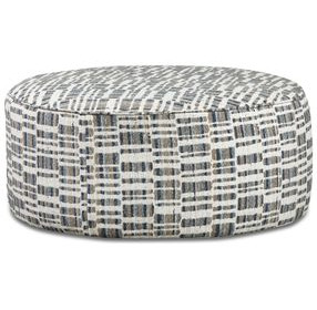 Universal Denim Blue and White Round Cocktail Ottoman