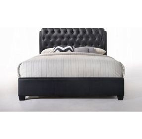 Ireland II Black King Upholstered Panel Bed