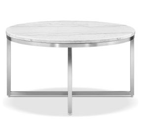Isolde White and Brushed Nickel Round Marble Top Cocktail Table