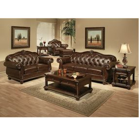 Anondale Espresso Leather 70" Loveseat with Nailhead Trim