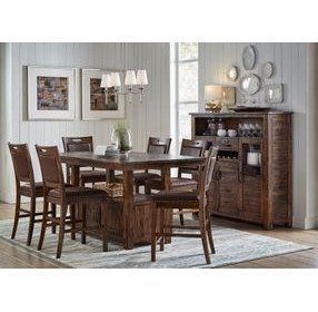 Cannon Valley Medium Brown Upholstered 7 Piece Counter Height Dining Set with Nailhead Trim