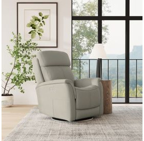 View Beige Leather Swivel Power Recliner With Power Headrest And Lumbar